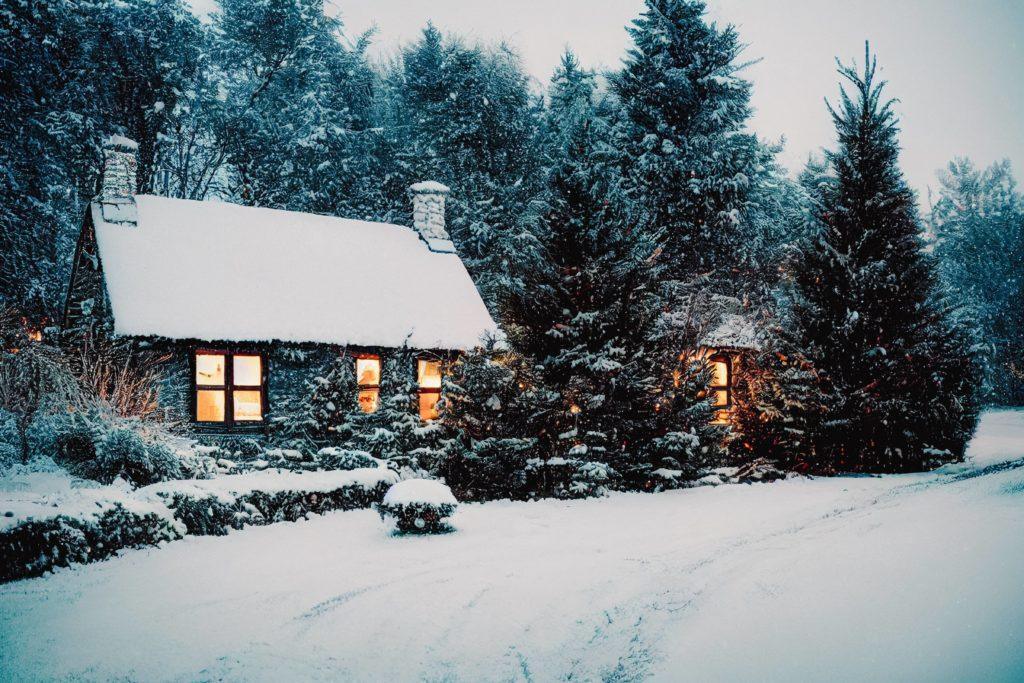 a-house-in-the-snow-surrounded-by-a-forest