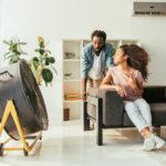 exhausted man and woman suffering from heat